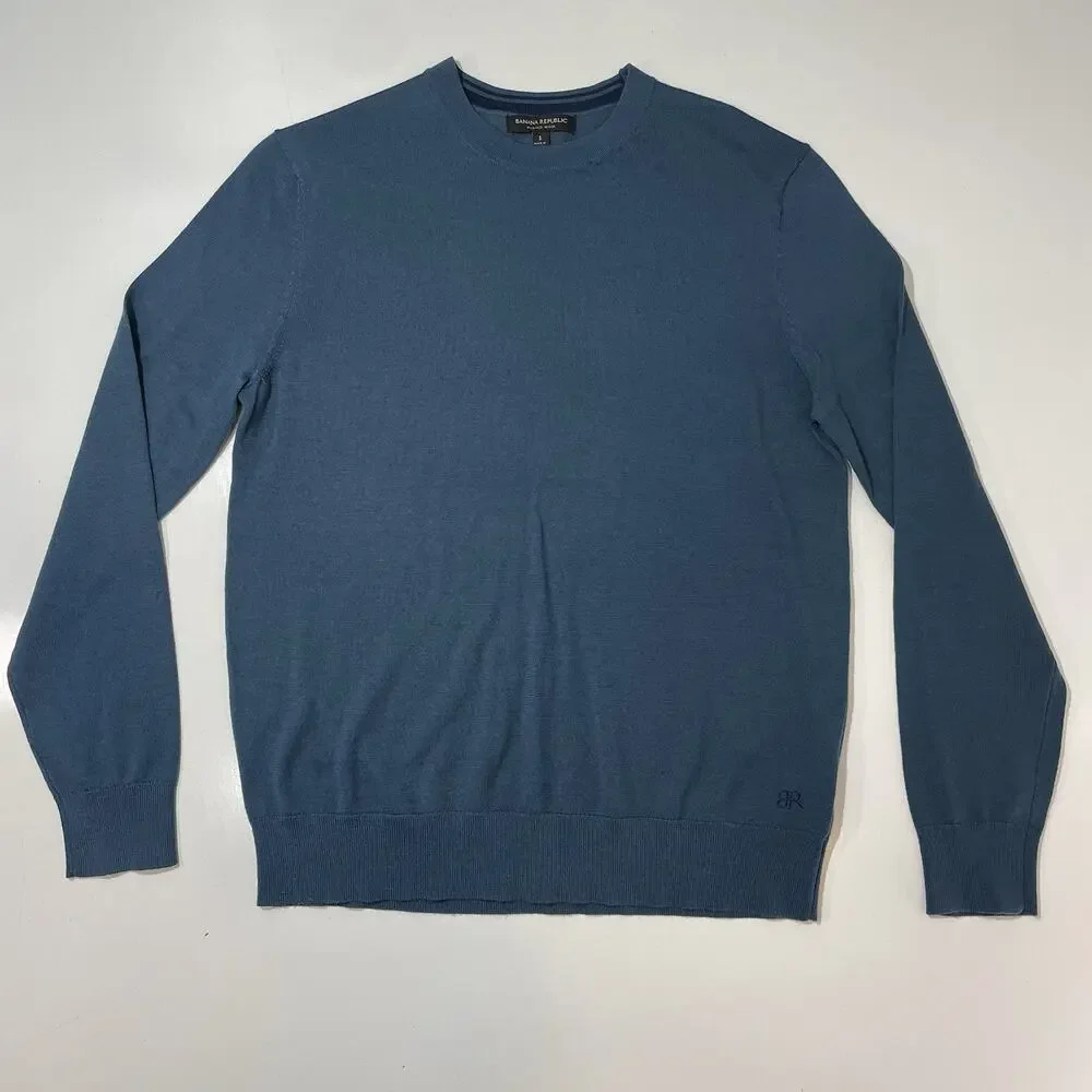 Banana Republic Sweater Mens S Small Long Sleeve Fine Merino Wool Pullover Blue